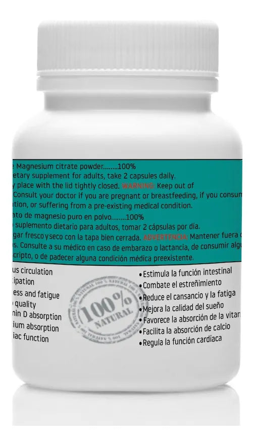 Natural Plus Citrato De Magnesio 120 Cápsulas De 500mg Sin Sabor