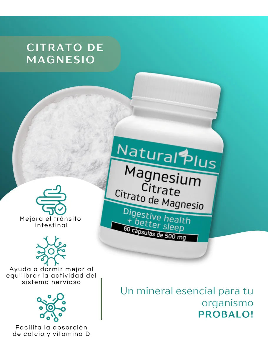Natural Plus Citrato De Magnesio 120 Cápsulas De 500mg Sin Sabor